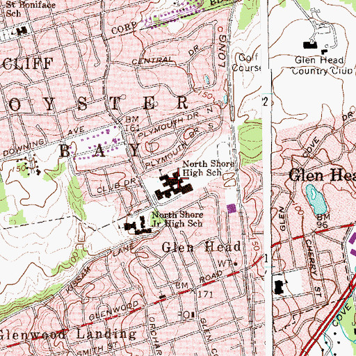 Topographic Map of North Shore High School, NY