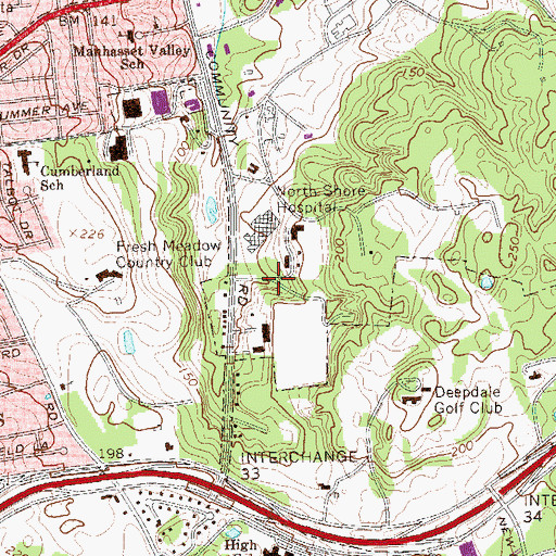 Topographic Map of North Shore University Hospital - The Sandra Atlas Bass Campus, NY