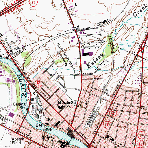 Topographic Map of North Watertown Cemetery, NY