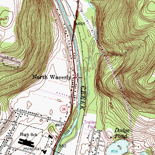 Topographic Map of North Waverly, NY