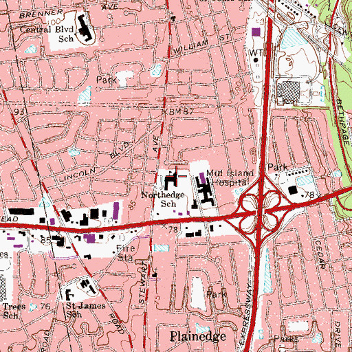 Topographic Map of Plainedge Middle School, NY