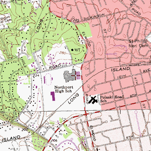 Topographic Map of Northport High School, NY
