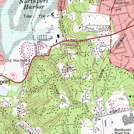 Topographic Map of Northport Rural Cemetery, NY