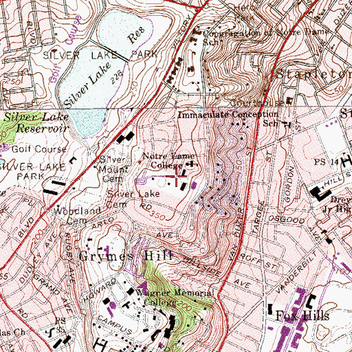 Topographic Map of Saint John's University Staten Island Campus, NY