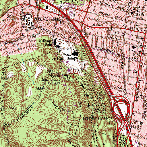 Topographic Map of Nyack College, NY