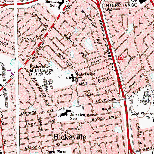 Topographic Map of Oak Drive School, NY