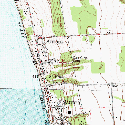 Topographic Map of Oak Glen Cemetery, NY