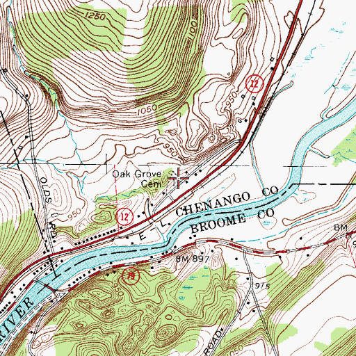Topographic Map of Oak Grove Cemetery, NY