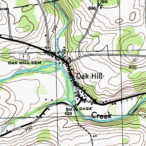 Topographic Map of Oak Hill, NY