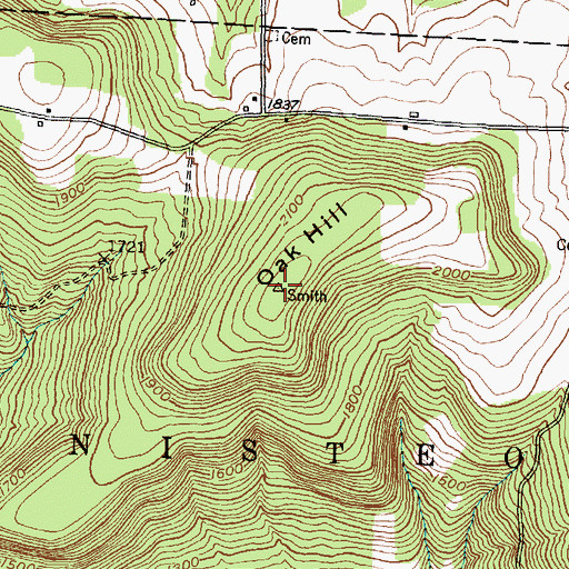 Topographic Map of Oak Hill, NY