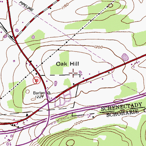 Topographic Map of Oak Hill, NY