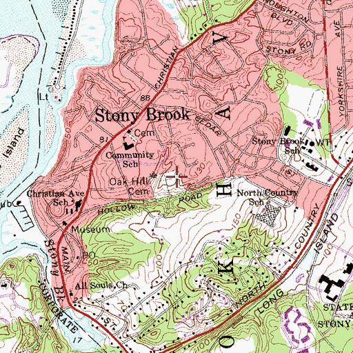 Topographic Map of Oak Hill Cemetery, NY