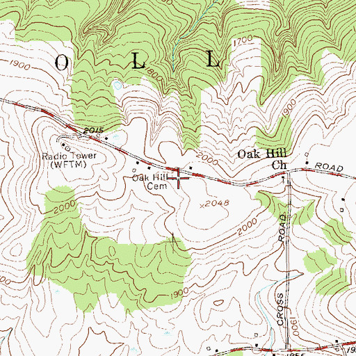 Topographic Map of Oak Hill Cemetery, NY
