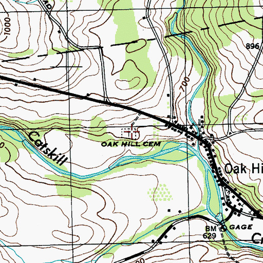 Topographic Map of Oak Hill Cemetery, NY