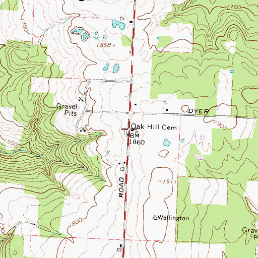 Topographic Map of Oak Hill Cemetery, NY