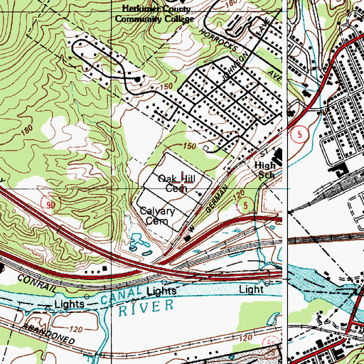 Topographic Map of Oak Hill Cemetery, NY
