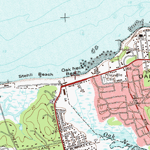 Topographic Map of Oak Neck Beach, NY