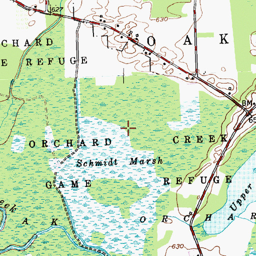 Topographic Map of Oak Orchard Creek State Game Refuge, NY