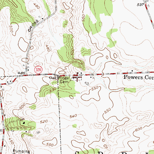 Topographic Map of Oak Ridge Cemetery, NY