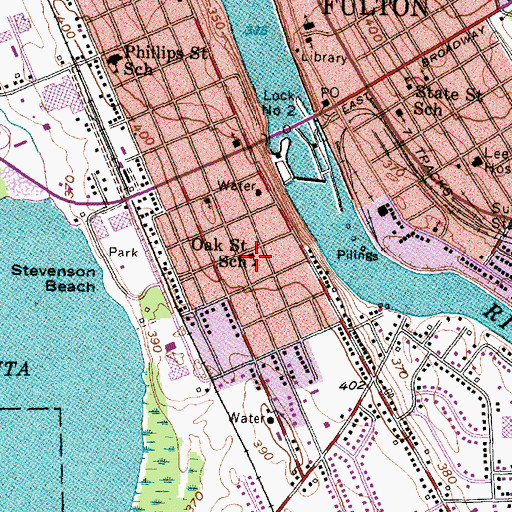 Topographic Map of Oak Street School, NY