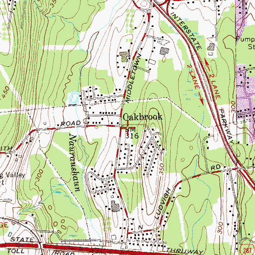 Topographic Map of Oakbrook, NY