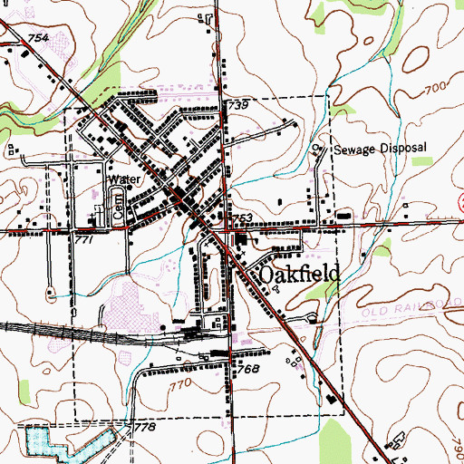 Topographic Map of Oakfield, NY