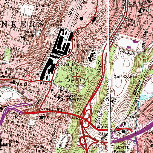 Topographic Map of Oakland Cemetery, NY