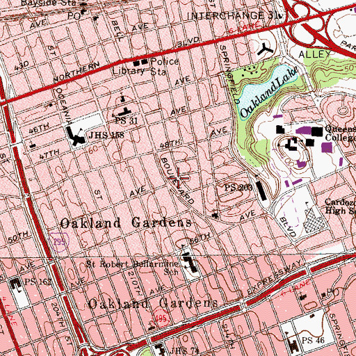 Topographic Map of Oakland Gardens, NY