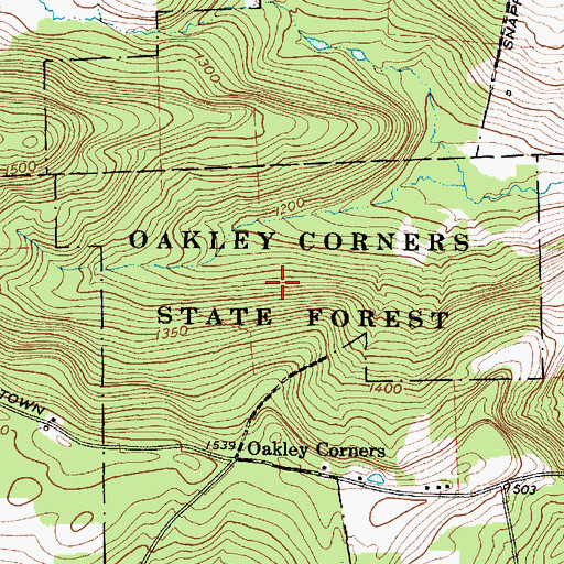 Topographic Map of Oakley Corners State Forest, NY
