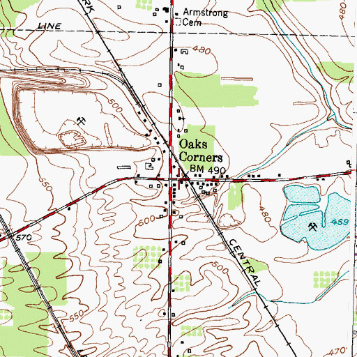Topographic Map of Oaks Corners, NY