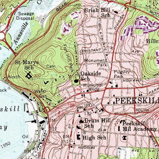 Topographic Map of Oakside Elementary School, NY