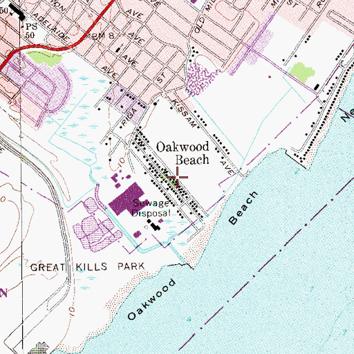Topographic Map of Oakwood Beach, NY