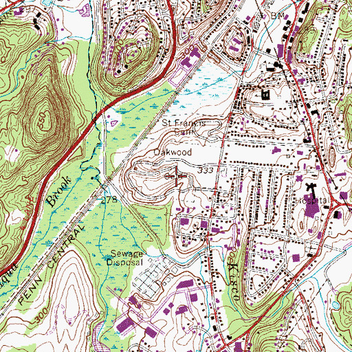 Topographic Map of Oakwood Cemetery, NY