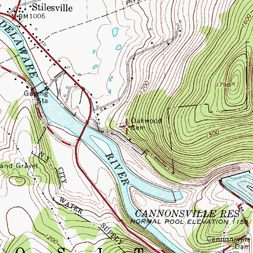 Topographic Map of Oakwood Cemetery, NY