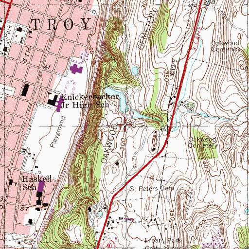 Topographic Map of Oakwood Cemetery, NY