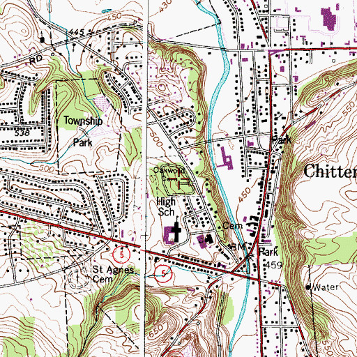 Topographic Map of Oakwood Cemetery, NY