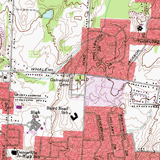 Topographic Map of Oakwood Cemetery, NY