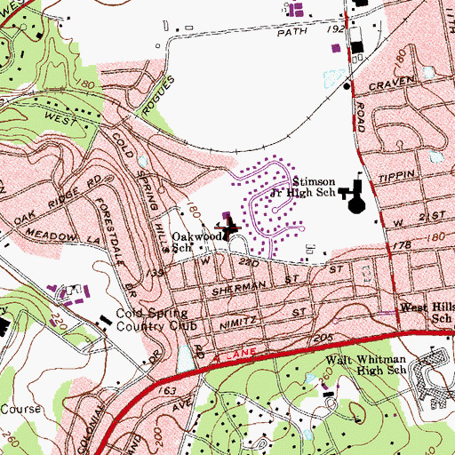 Topographic Map of Oakwood Primary Center, NY