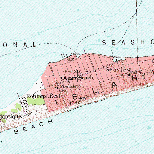 Topographic Map of Ocean Beach, NY
