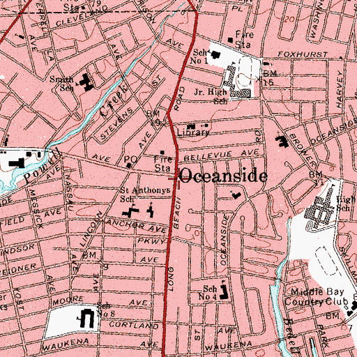 Topographic Map of Oceanside, NY