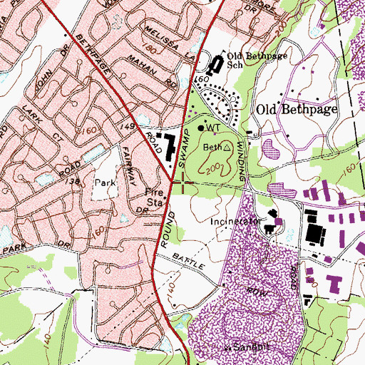 Topographic Map of Old Bethpage, NY