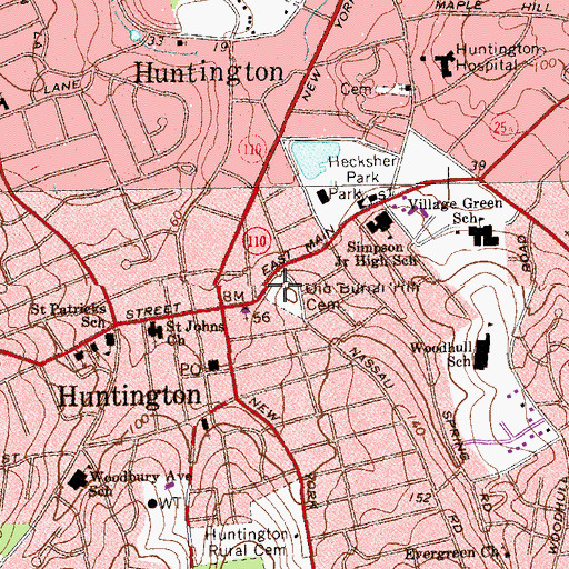 Topographic Map of Old Burial Hill Cemetery, NY