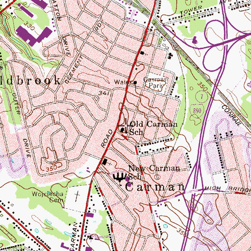 Topographic Map of Old Carman School (historical), NY