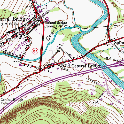 Topographic Map of Old Central Bridge, NY