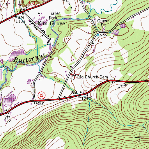 Topographic Map of Old Church Cemetery, NY