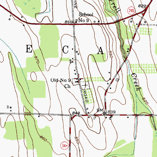 Topographic Map of Old Number 9 Church, NY