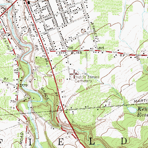Topographic Map of Old Saint James Cemetery, NY