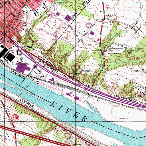 Topographic Map of Old Saint Josephs Cemetery, NY