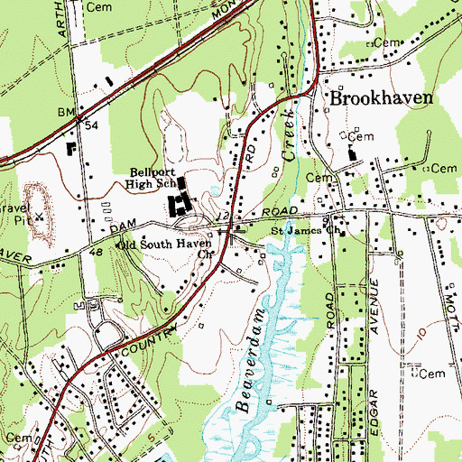 Topographic Map of Old South Haven Church, NY