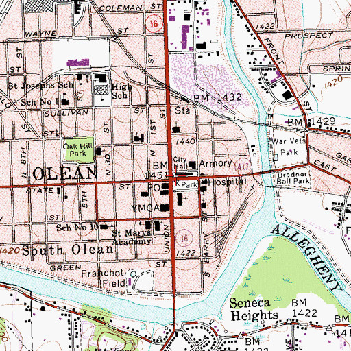 Topographic Map of Olean, NY